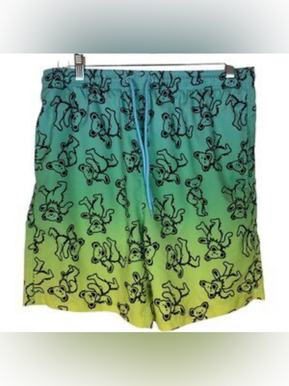 Grateful Dead Green to Teal Gradient Bear Print Swim Shorts